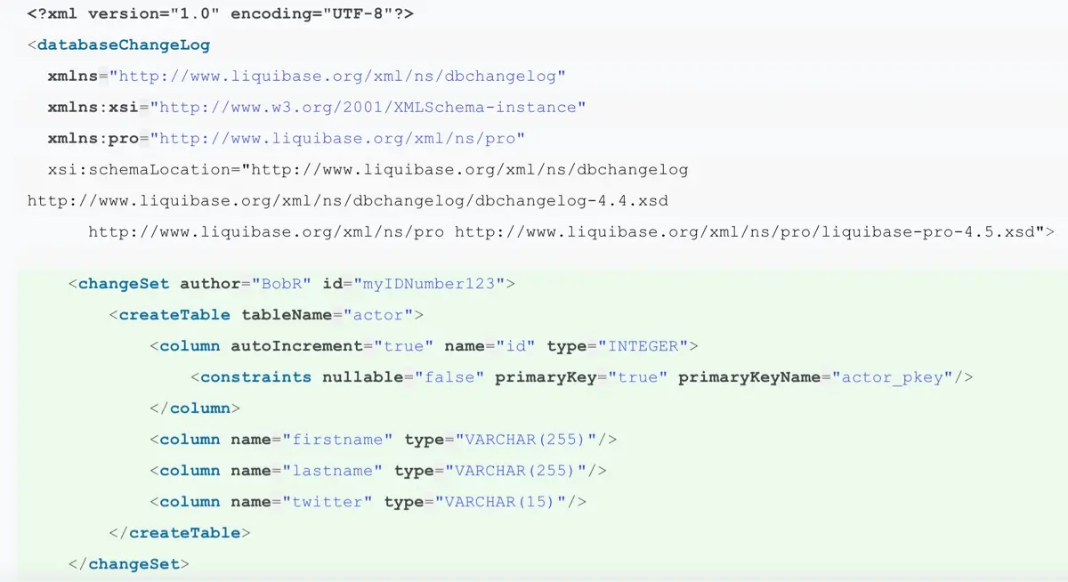 Liquibase changelog definition